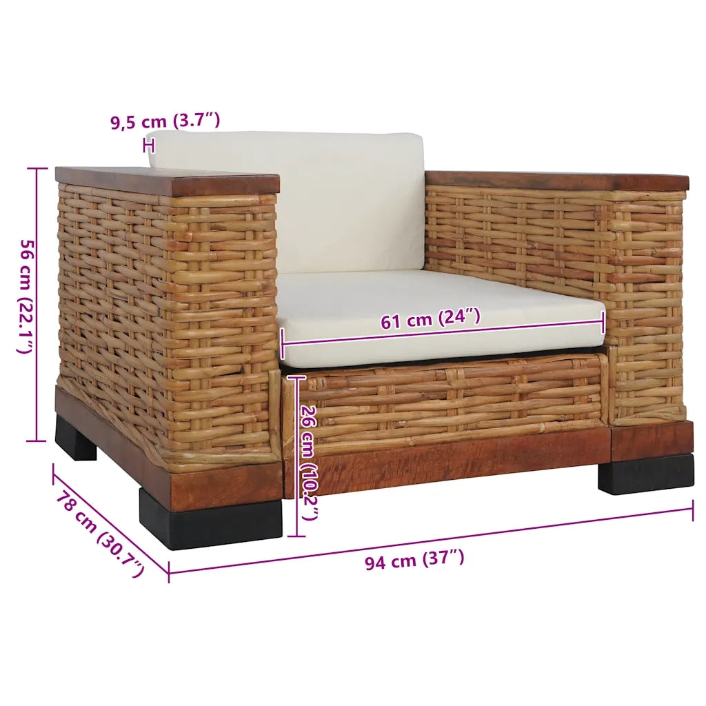 Poltrona | Sedia Relax con Cuscini Marrone in Rattan Naturale