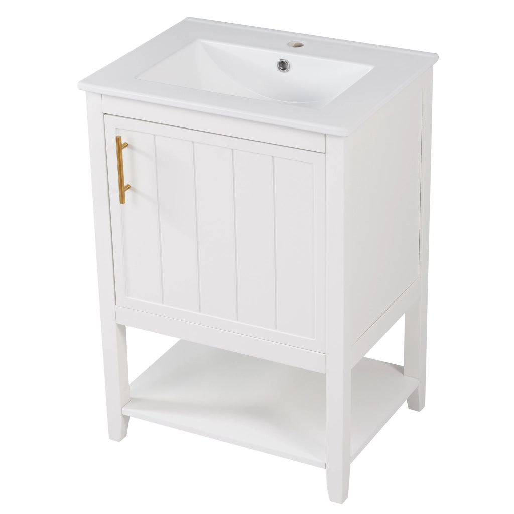 Mobile Sottolavabo 60 cm con Lavabo in Ceramica e Ripiano ¨C MINIMAL ¨C Bianco