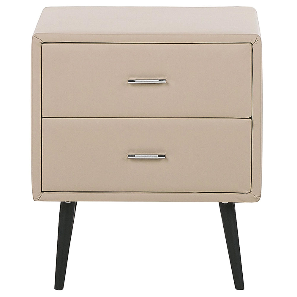 Comodino Rivestimento in Ecopelle Beige 2 Cassetti Comodino Design Moderno Minimalista Gambe Nere