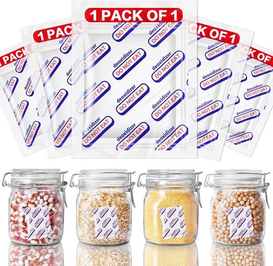 500 cc assorbitori di ossigeno per conservazione alimentare – 100 assorbitori di ossigeno individualmente imballati per conservazione alimentare a lungo termine, funziona con sacchetti Mylar.