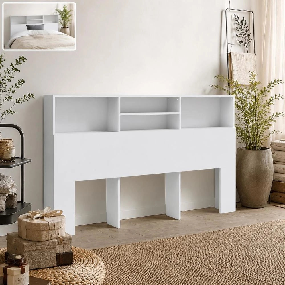 Bed Headboard With Shelves, White, 180x19x103.5 Cm