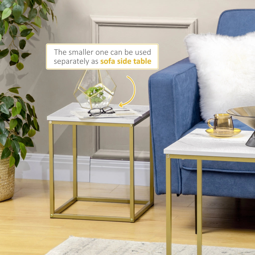 EasyComfort Tavolino da Salotto Set 2 Pezzi Impilabile con Piano in Truciolato e Struttura in Acciaio, Bianco e Oro