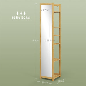 Mobile a Colonna con Specchio 6 Ripiani in Bambù 35x35x168 cm Colore Legno