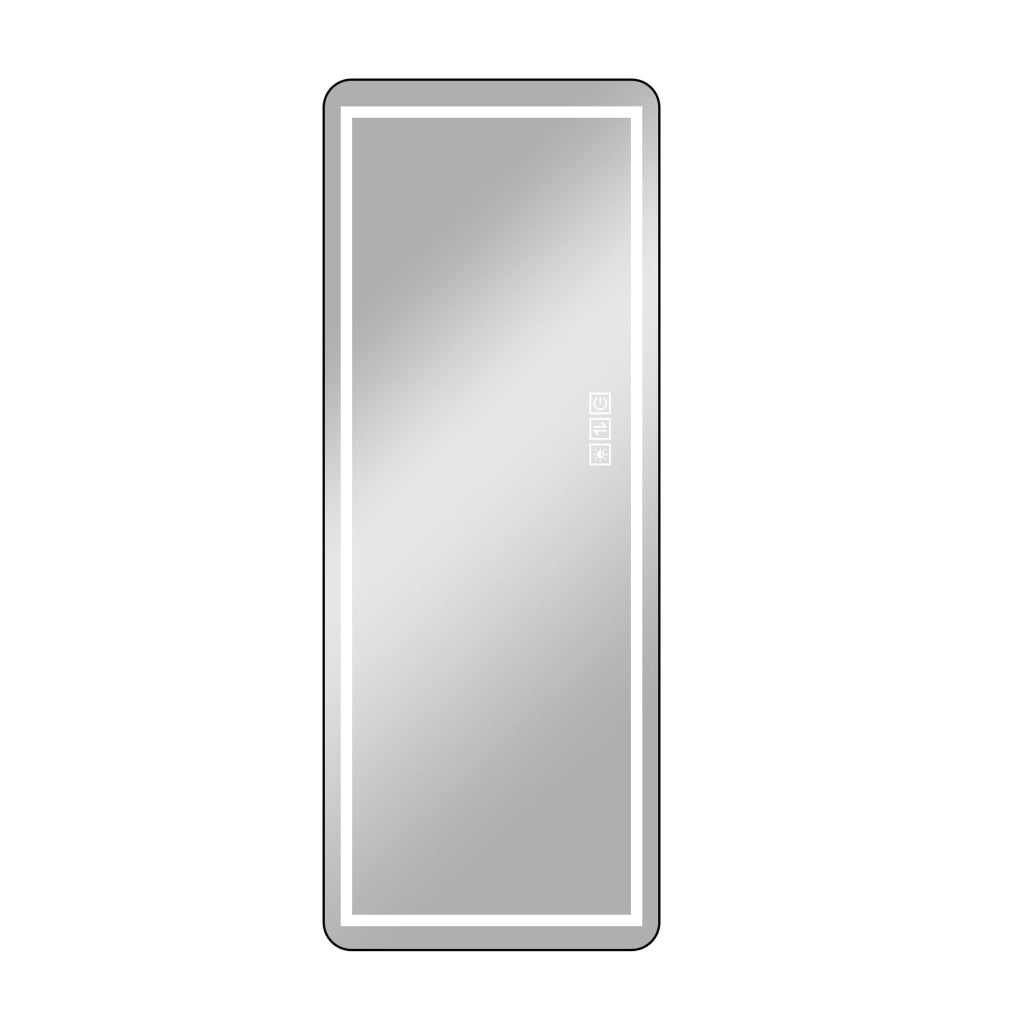 Specchio luminoso da bagno rettangolare con LED a 3 colori, supporto e foro di sospensione, alluminio nero