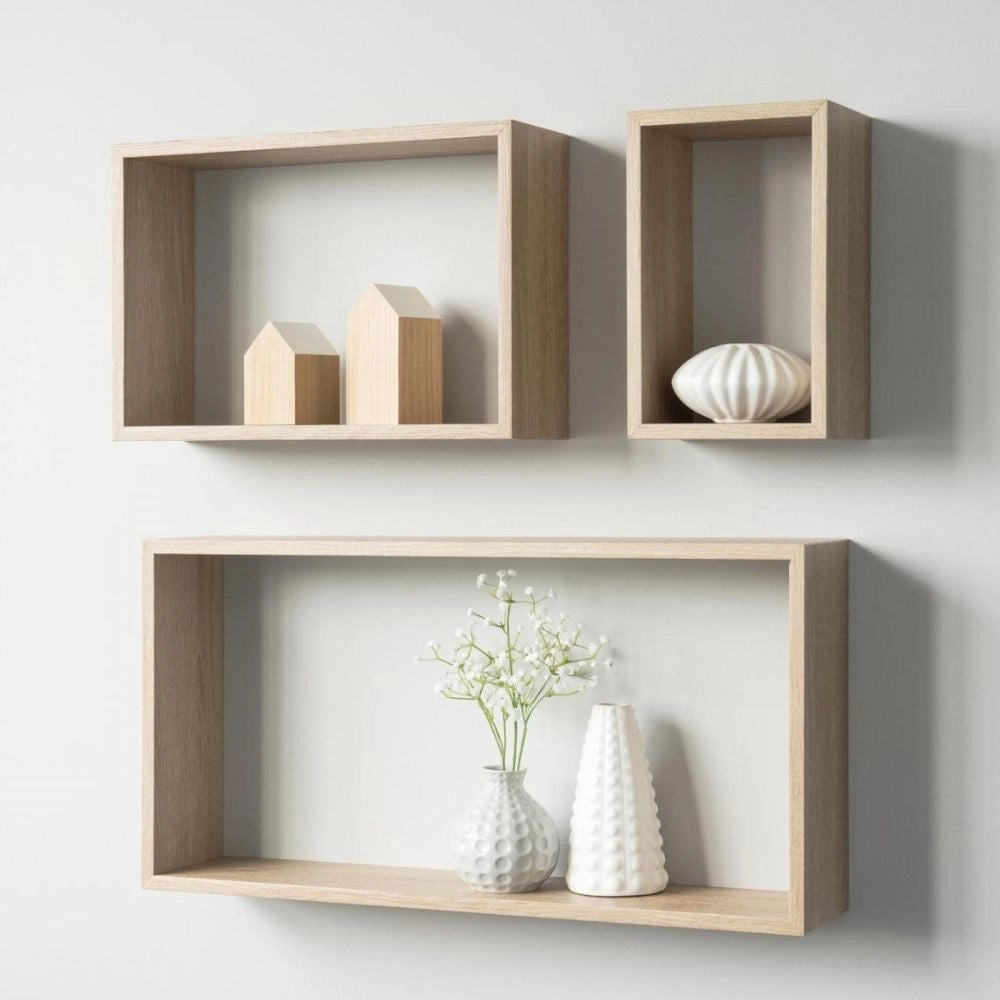 Set 3 mensole da parete forma rettangolare Shelvy Rec colore rovere sonoma