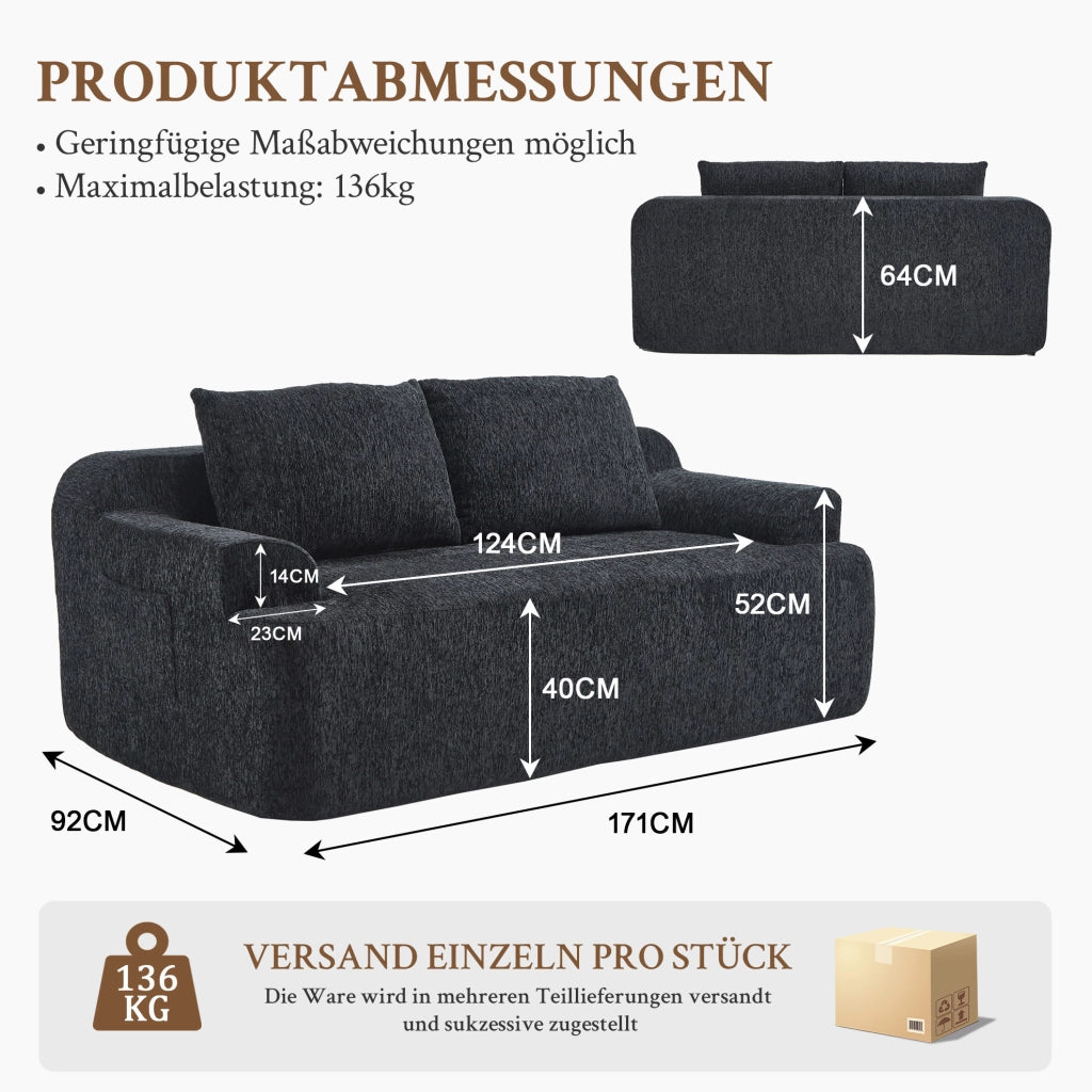 Divano letto modulare in tessuto con 2 cuscini, nero, 68 x 45,5 x 68 cm