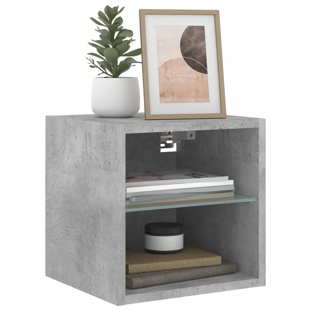 Mobile TV a Parete con Luci LED-Mobile TV a Muro Grigio Cemento 30x28,5x30 cm