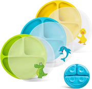 Bordo per bambini in silicone con morsetto e coperchi, piatti per bambini con superficie antiscivolo condivisa per bambini in età prescolare, BPA-free, lavabile in forno a microonde e in lavastoviglie, 3 pezzi