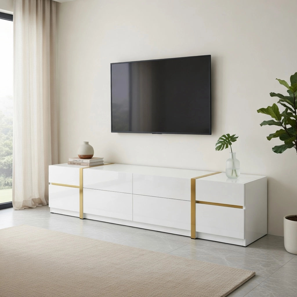 Cassettiera per TV bianca in MDF e truciolare lunghezza 180 cm