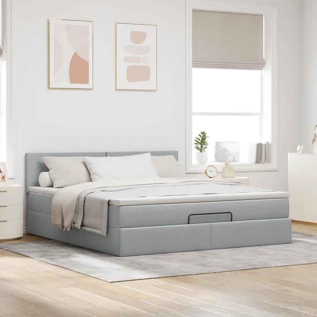 Pouf Letto con Materasso e LED Grigio Chiaro 180x200cm Tessuto 3312243