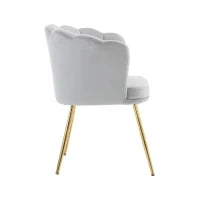 Poltrona Design Moderna in Velluto per Soggiorno con Schienale a Petalo e Gambe Metalliche Dorate, Cuscino a Farfalla, Grigio