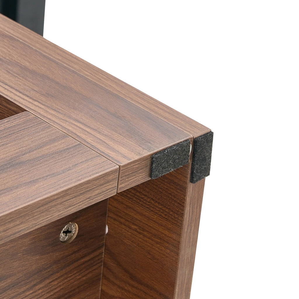 Tavolo allungabile con ripiano a 2 livelli, piano effetto legno nero e base noce, per sala da pranzo, in MDF, nero