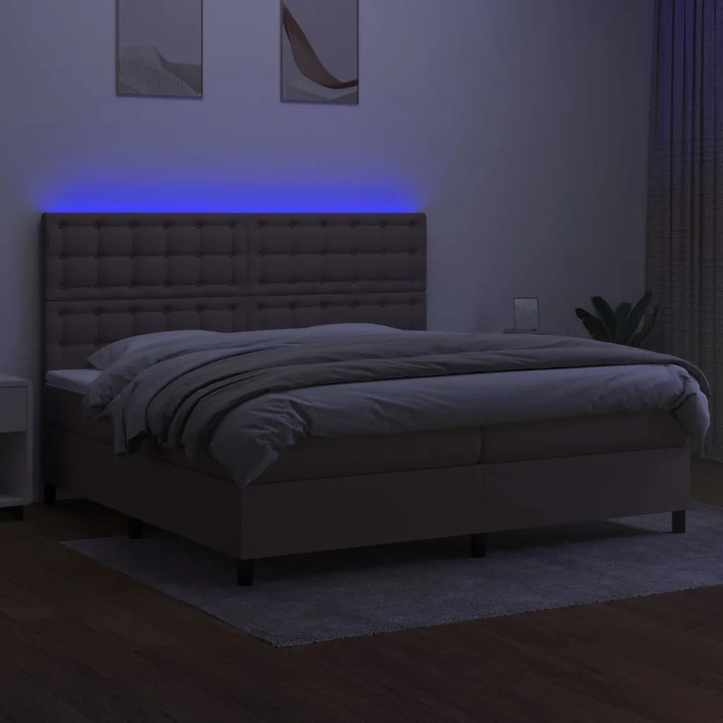 Letto a Molle Materasso e LED tortora 200x200cm in Tessuto 3135225