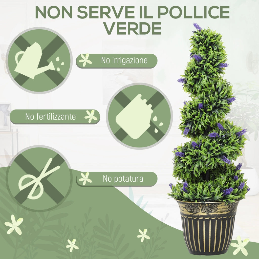 Piante artificiali a spirale in PE da 90 cm, set 2 pezzi con vaso incluso, per decorazione casa verde e blu