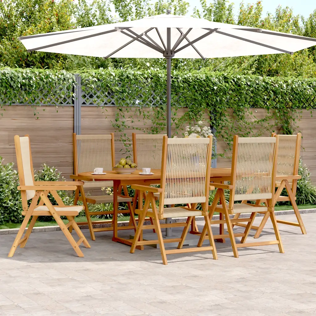 Set Pranzo da Giardino 7 pz Beige Polipropilene/ Legno Massello