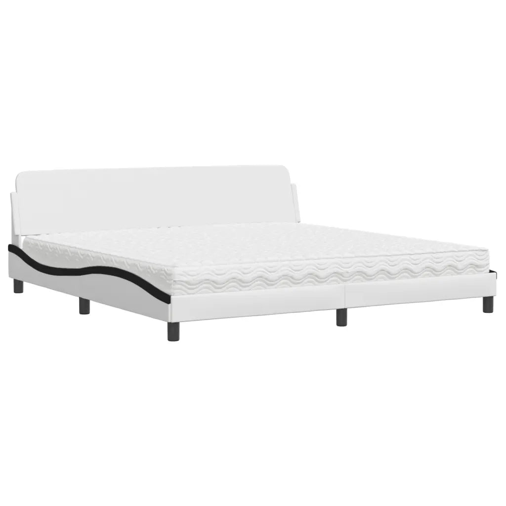 Letto con Materasso Bianco e Nero 200x200cm in Similpelle