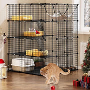 Recinzione per gatti con 4 livelli e lettino a sospensione - Recinzione per piccoli animali in acciaio - Recinzione per 1-4 gatti - Kit di recinzione per animali domestici da assemblare
