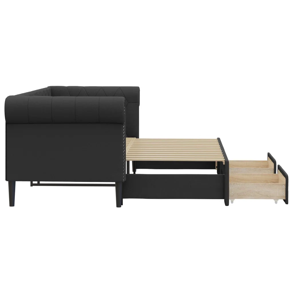 Divano Letto Estraibile con Cassetti Nero 90x200 cm Similpelle