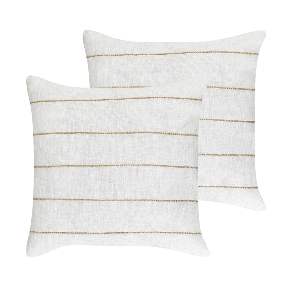 Set di 2 cuscini in lino e cotone con motivo a righe Bianco e beige 50 x 50 cm accessori salotto