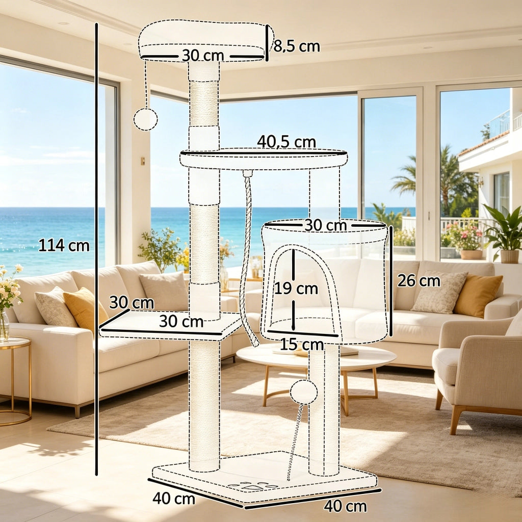 TIRAGRAFFI 4 livelli 114 cm Beige in pannello truciolare, peluche e sisal