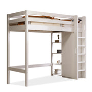 Letto a Soppalco 90x200 cm; Letto Singolo - Armadio e 6 Ripiani - Legno - Bianco