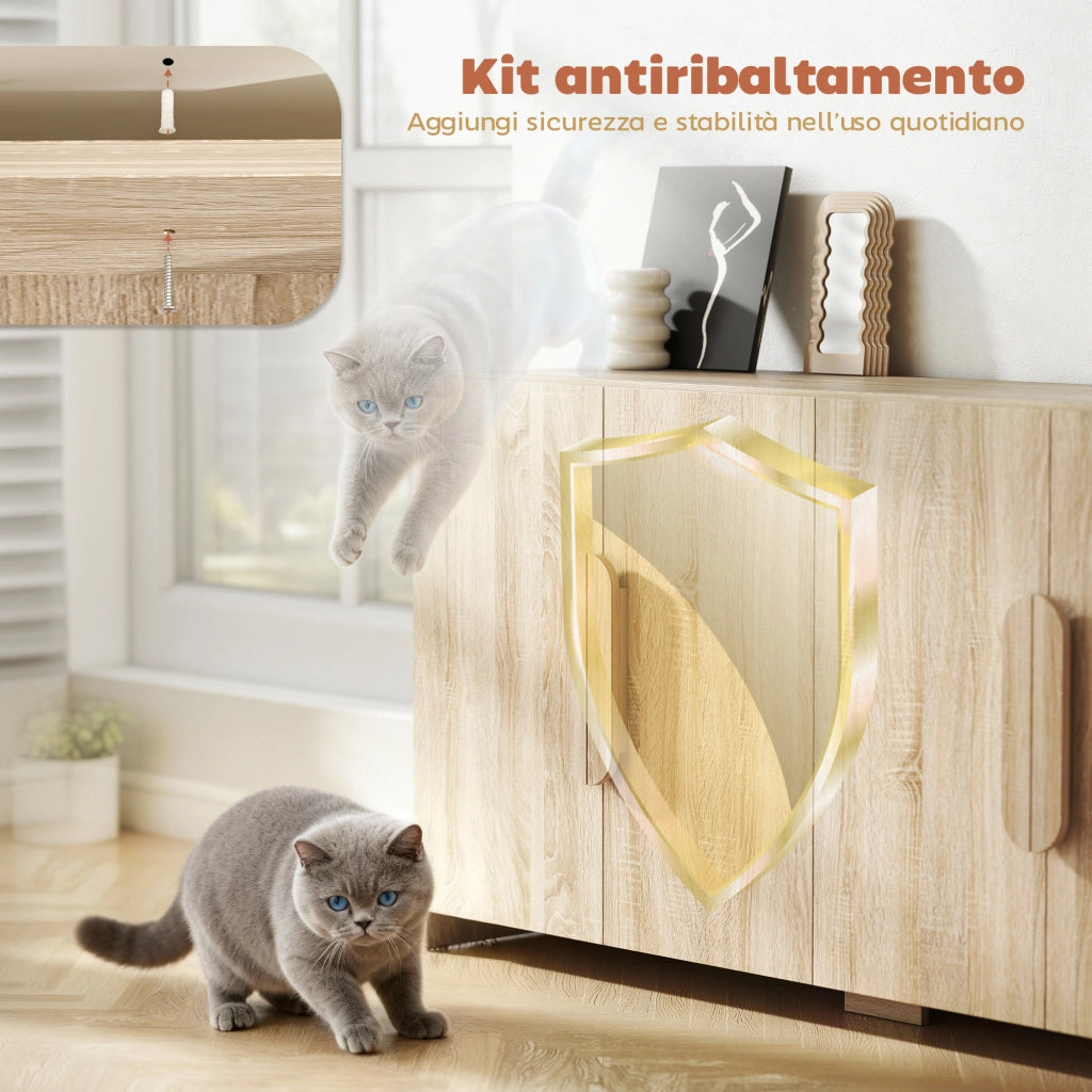 Credenza con 2 Ante Soft-Close e Ripiani Regolabili ¨C zephmum ¨C 157x39x82 cm, Legno Naturale