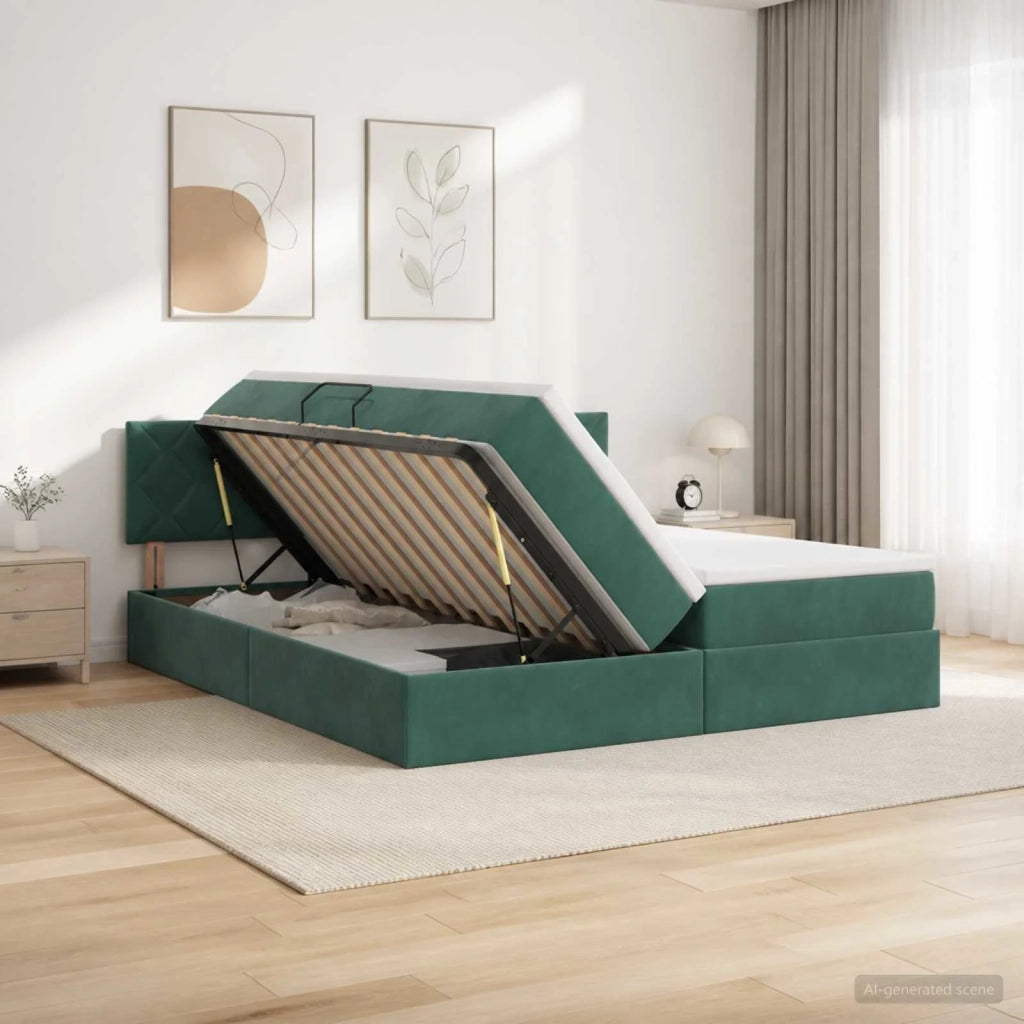 Letto con Contenitore con testiera 2 pz Verde Scuro 3458964