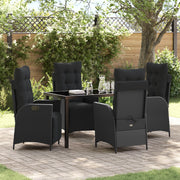 Set da Pranzo Giardino 5 Pezzi Nero Polyrattan