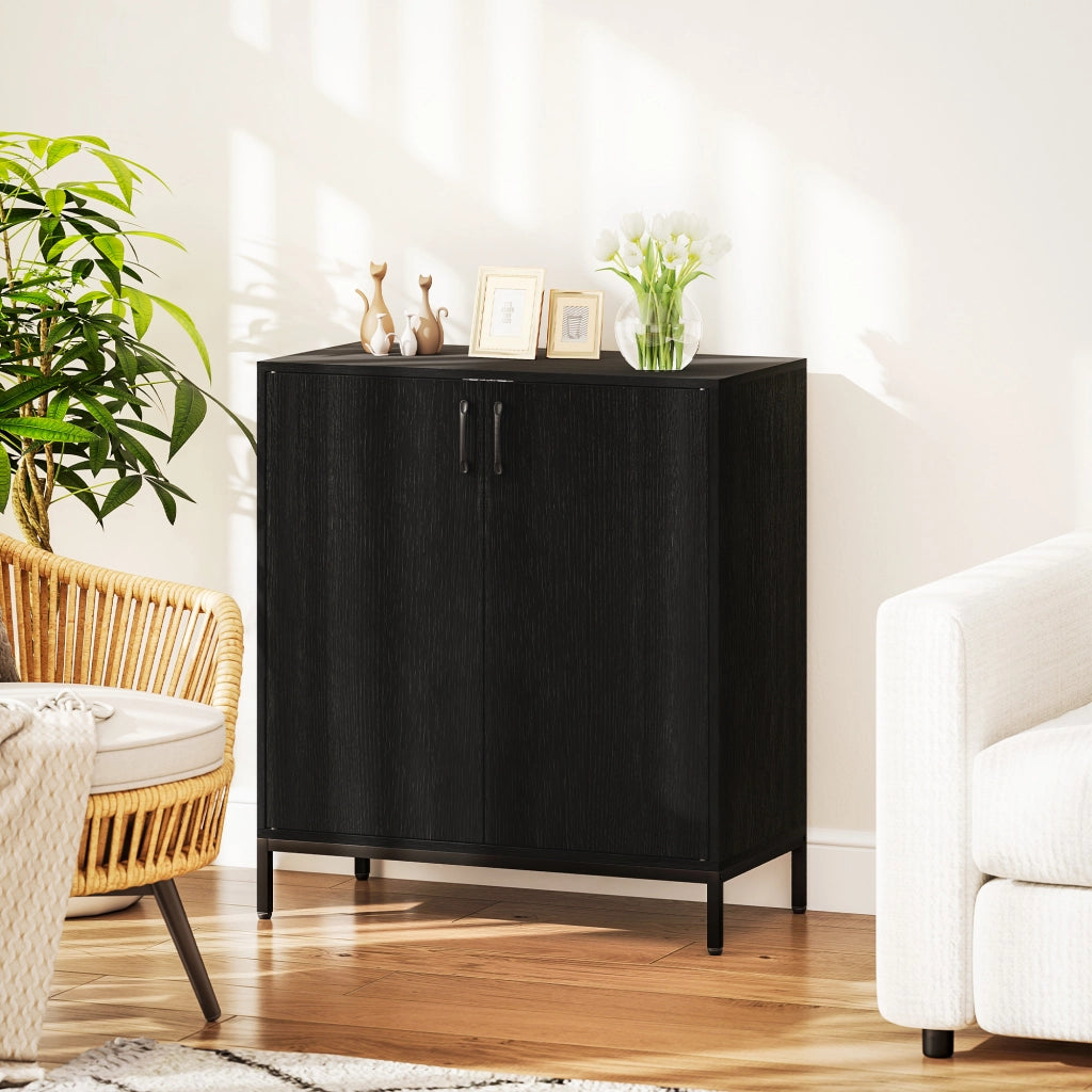 Mobile Soggiorno Moderno con 2 Ante e Ripiano Ajustabile ¨C Zephmum ¨C Nero 80x40x90 cm