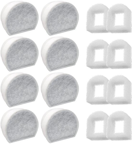 Filtro sostitutivo e spugne adatte per bacini per gatti - Adatto per fontane Drinkwell 1/2 galloni, 1 gallone, 2 galloni, Avalon, Pagoda, Sedona e Seascape, pacchetto da 8+8 unità.