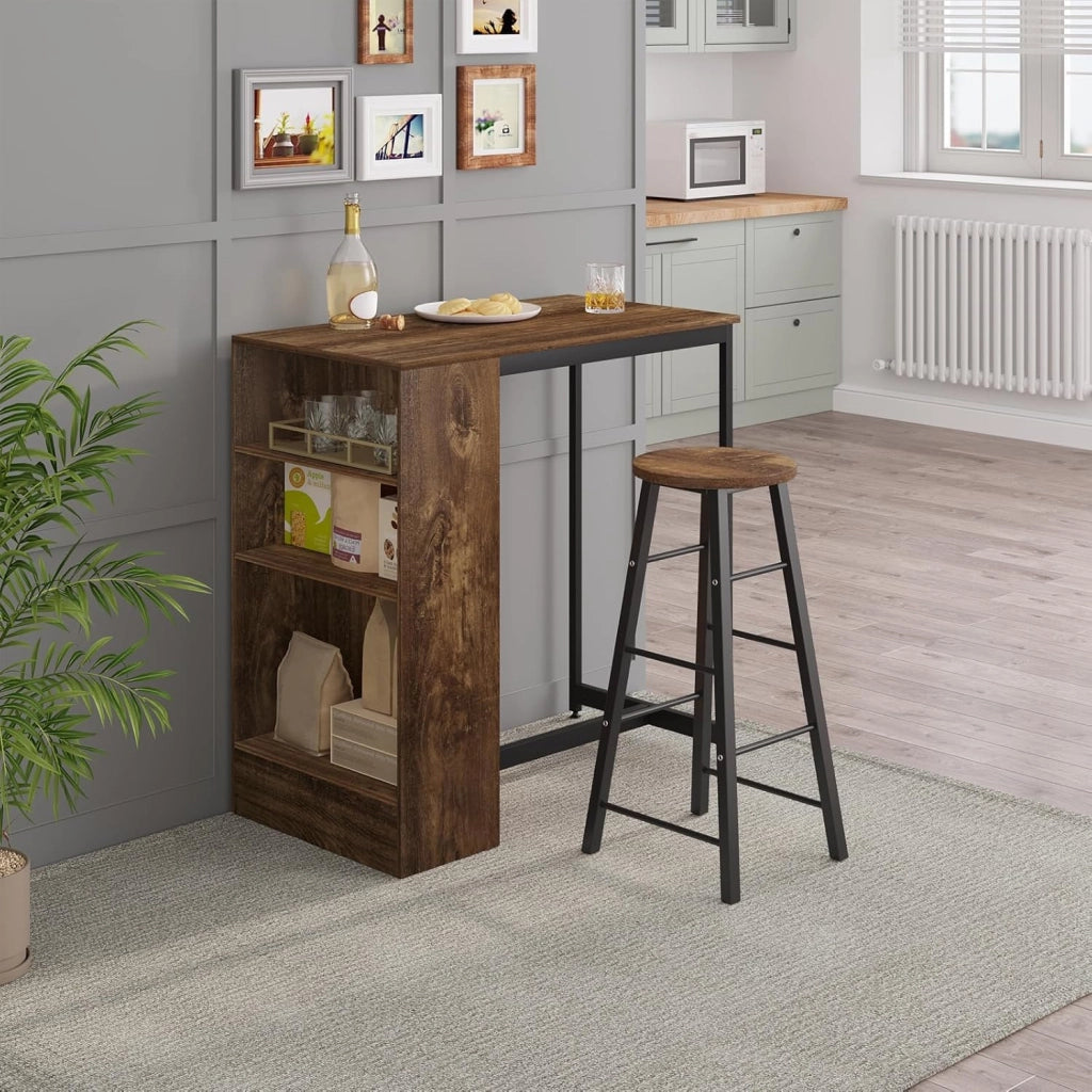 Tavolo da Bar con 3 Ripiani Aperti, Tavolo Alto da Bar con Struttura in Metallo, in Legno e Metallo, Legno Vintage e Nero, per Cucina, Salotto，91x49x91cm