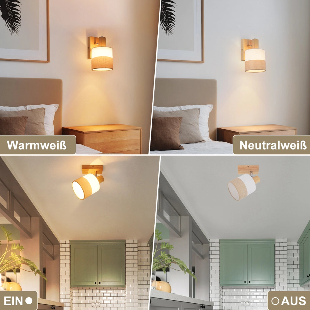 ZMH Faretto da soffitto vintage 1 fiamma legno orientabile 350° E14 max 40W senza lampadina
