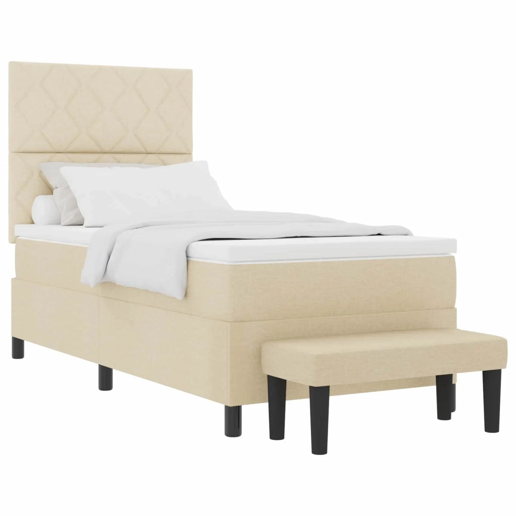 Letto a molle con testiera Crema 90 x 190 cm Tessuto 3344112