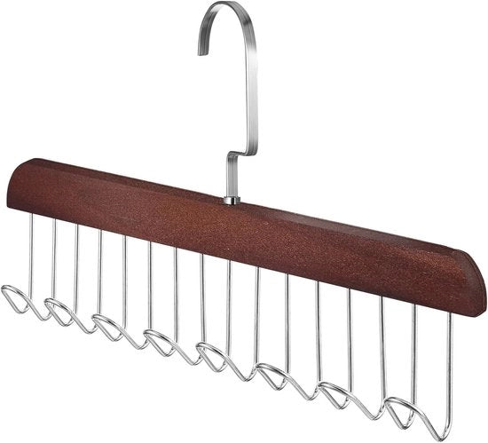 Riemhouder per parete, support per stropdas in legno, 2-in-1 parete, con 8 ganci, grande capacità, spazievenditore, per l'archiviazione di cinture, cravatte, reggisen, tank top, sciarpe, cappelli e accessori.