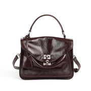 Borsa a tracolla da donna in vera pelle, modello tote/hobo, colore marrone.