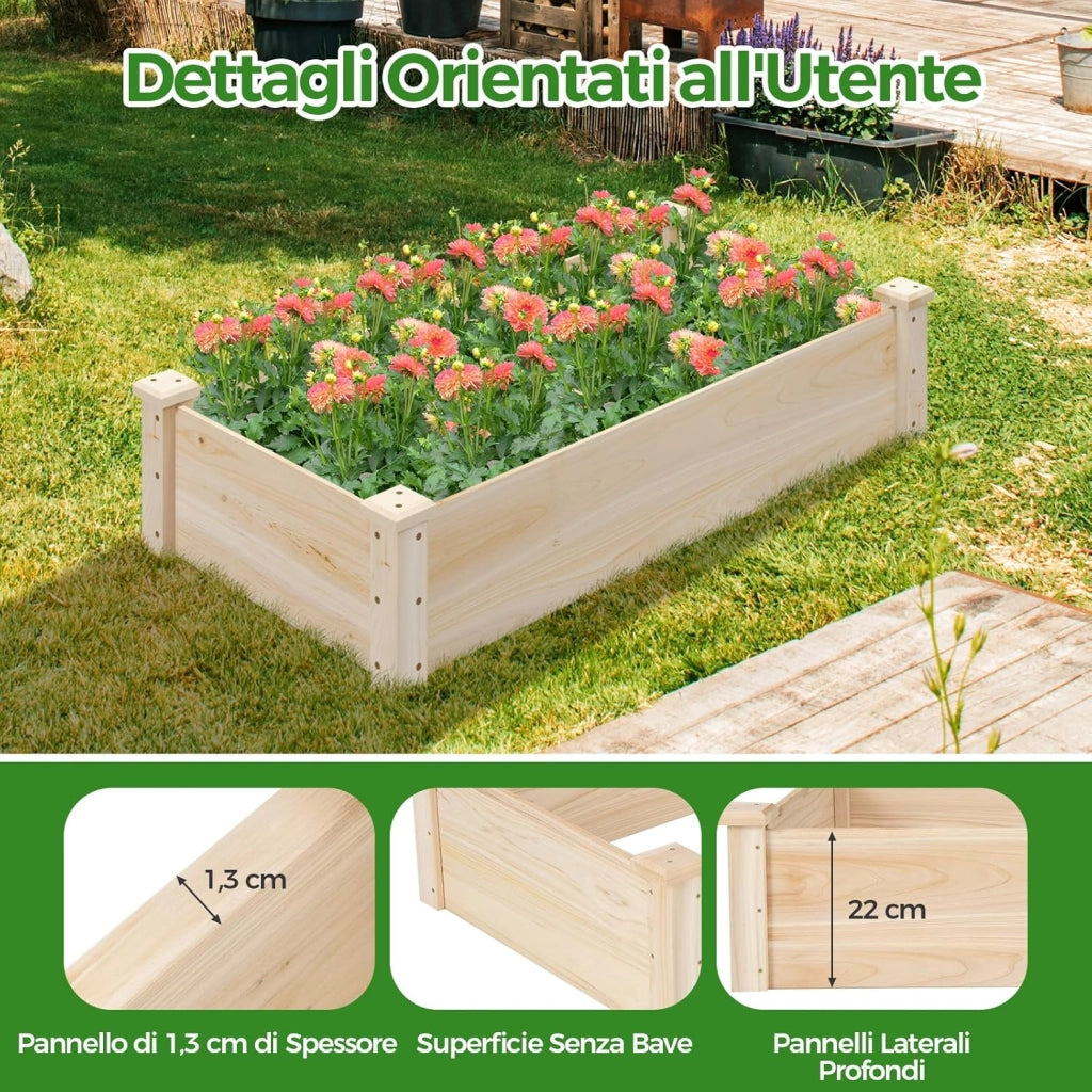 Letto da Giardino Rialzato, Letto Elevato per Orto in Legno di Abete, Fioreria per Erbe, Verdure e Frutta, Ideale per Giardino, Cortile e Balcone 120 x 61 x 25,5 cm
