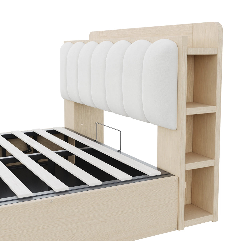 LETTO contenitore idraulico 140x200 cm in legno colore naturale con USB