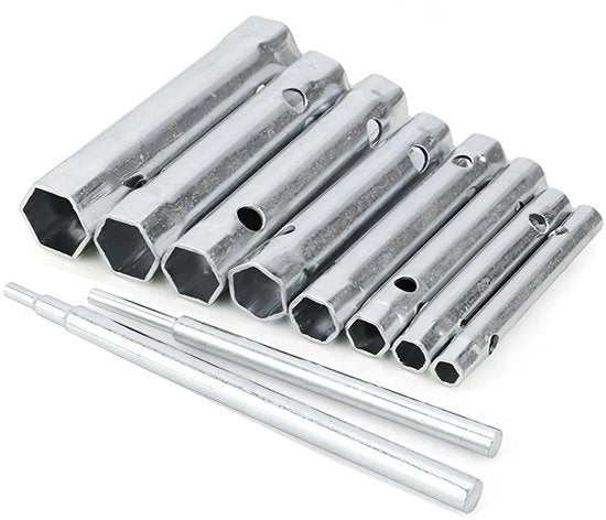 Set di chiavi a bussola 10 pezzi - Chiavi a bussola metriche 6-22 mm - Chiave a bussola - Chiave a dente - In acciaio zincato - Duraturo e pratico - Chiave a dente a bussola
