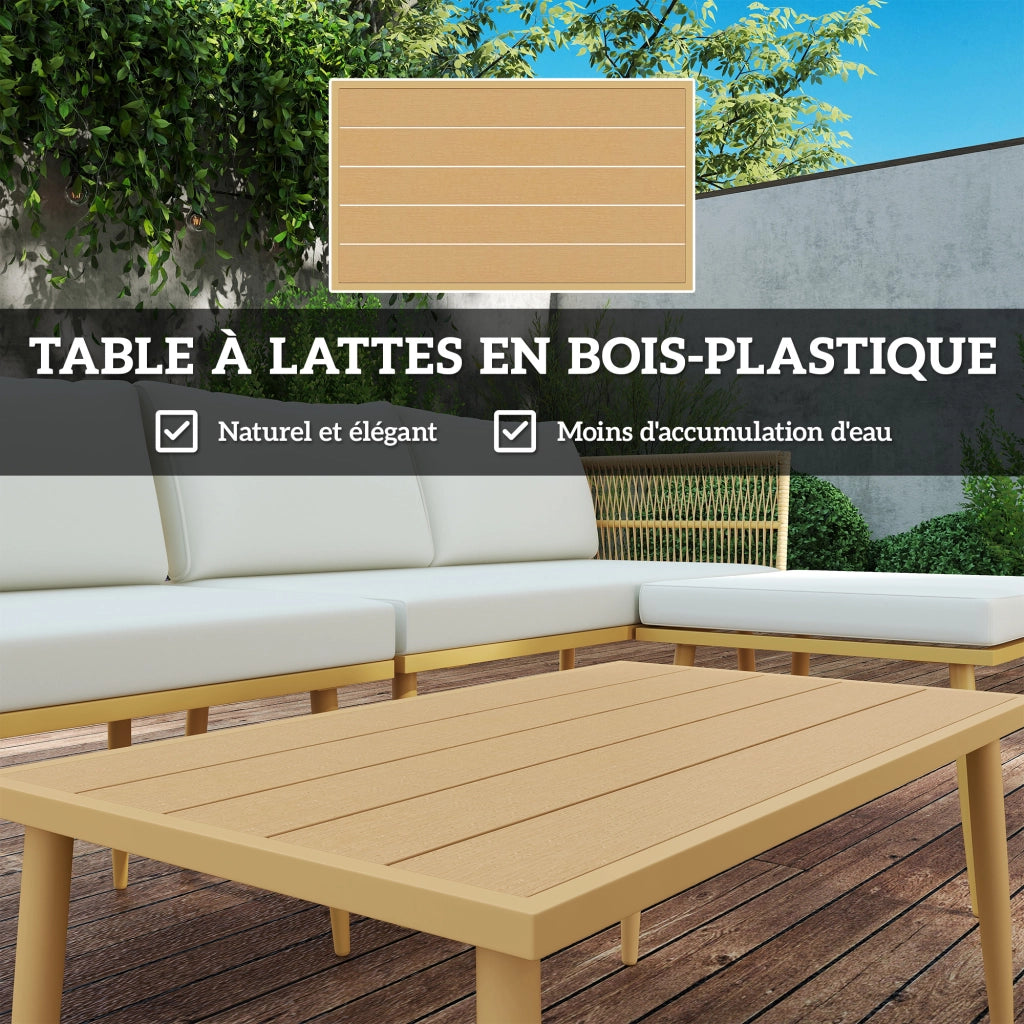 Set divano esterno 5 posti in polyrattan ¨C zephmum ¨C beige con cuscini, tavolino e pouf
