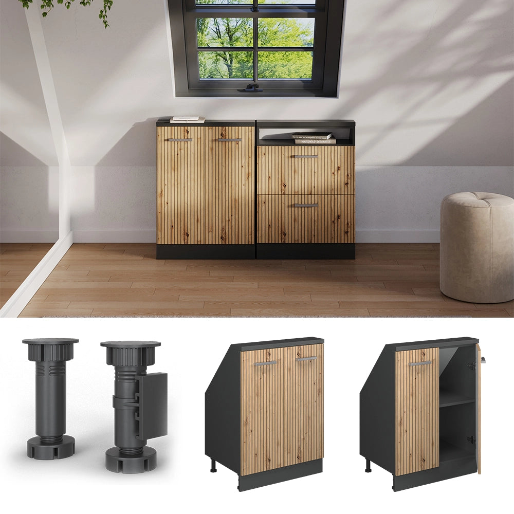 Vicco Mobile cucina sottotetto Rovere artigianale/antracite 60 cm con 2 porte