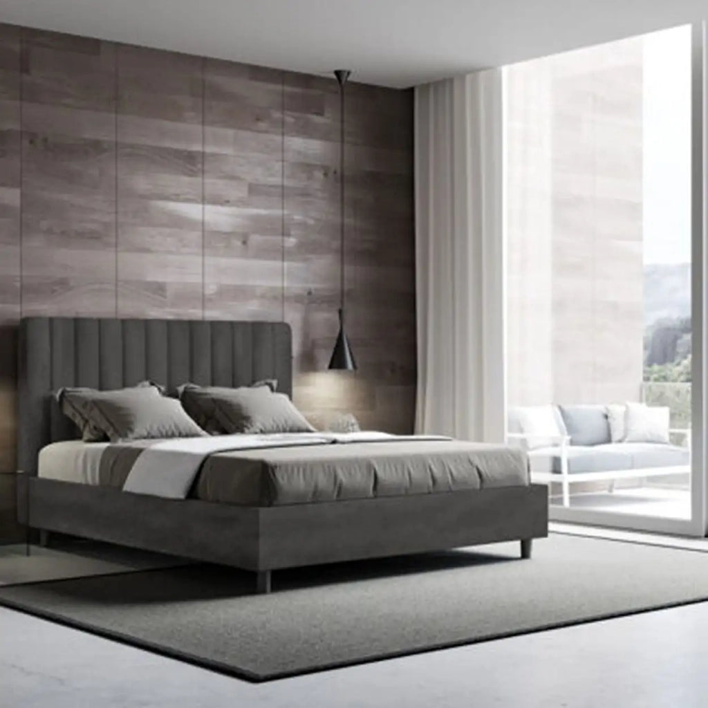 Letto matrimoniale con rete imbottito 160x190 microfibra grigio Agueda
