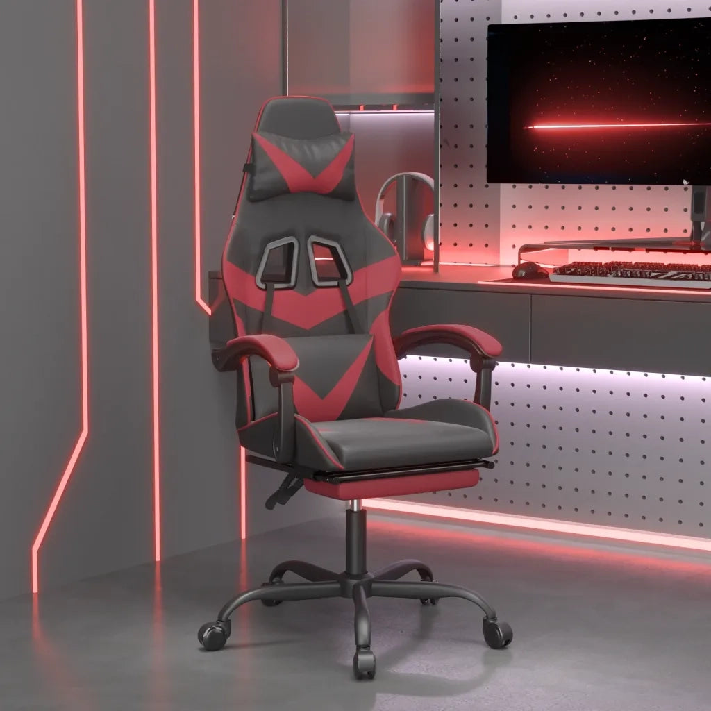 Sedia da Gaming con Poggiapiedi Nero e Rosso Vino in Similpelle cod mxl 68100