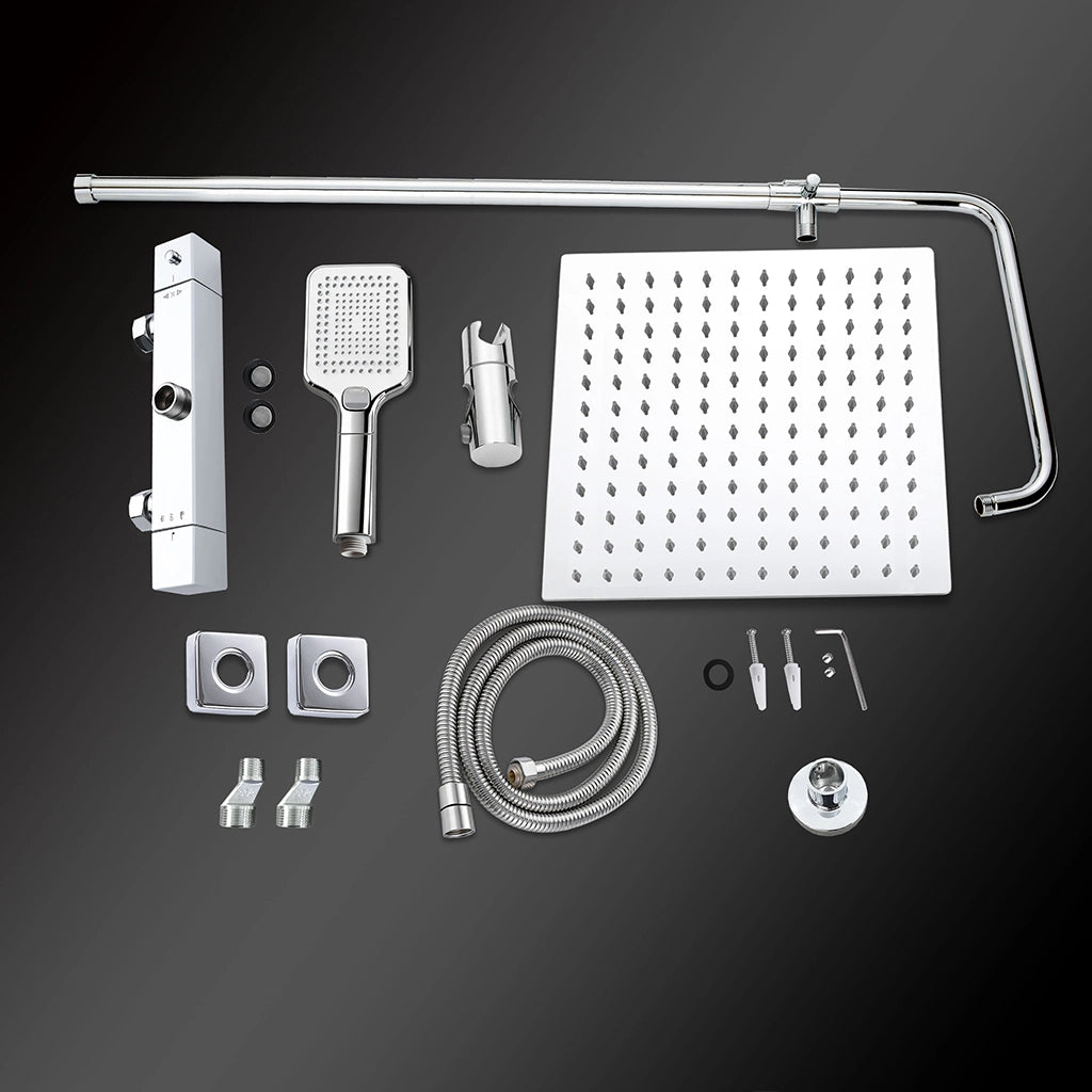 Grande soffione doccia 30x30cm con miscelatore termostatico e doccetta 25x10cm, cromo