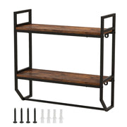 Scaffale portaoggetti da parete a 2 ripiani 59 x 20 x 58 cm con pratico portasciugamani stile industriale metallo marrone rustico 20_0020560