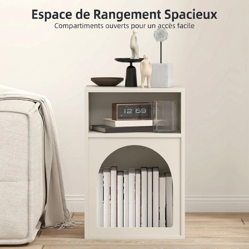 Comodino ¨C Minimal ¨C 40x30x60 cm, crema, design arcuato, con scomparti aperti