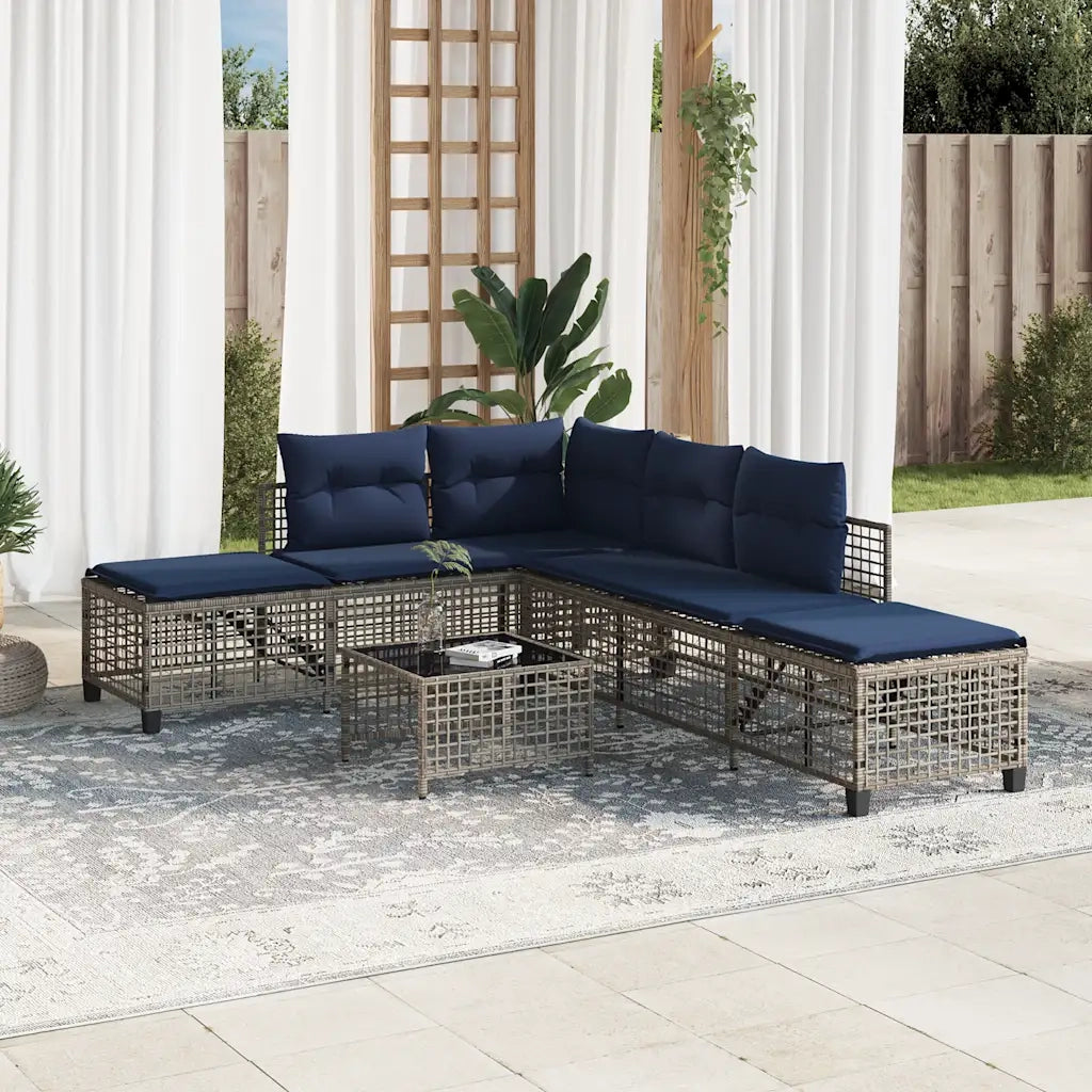 Set da giardino angolare a 3 pz con Cuscini in Polyrattan Grigio 365450