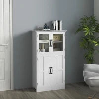 Credena da Cucina con 2 Armadi, Ante in Vetro, 4 Mensole, in Legno, Bianco