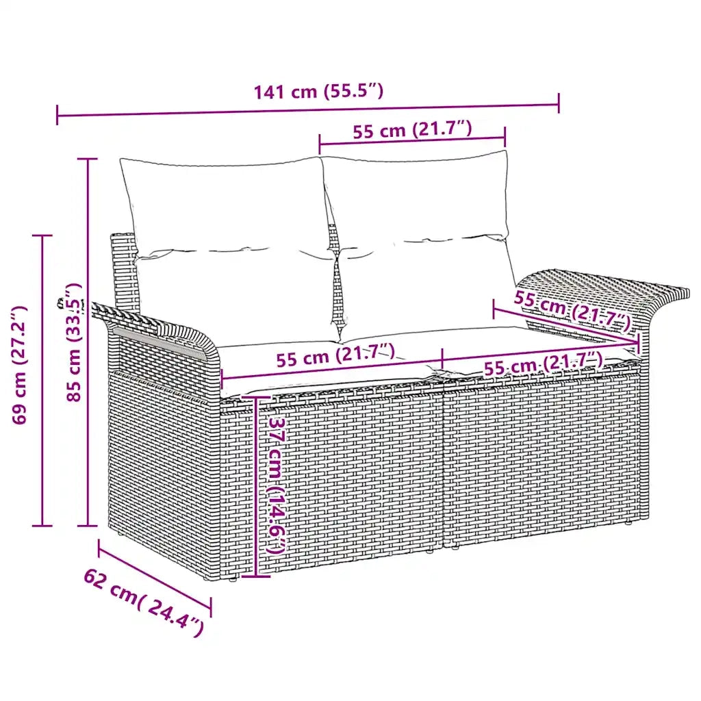 Set Divano da Giardino con cuscino 8 pcs Nero polyrattan 3347292