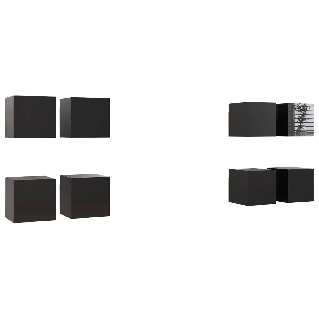 Mobili Porta TV a Parete 8 pz Nero Lucido 30,5x30x30 cm