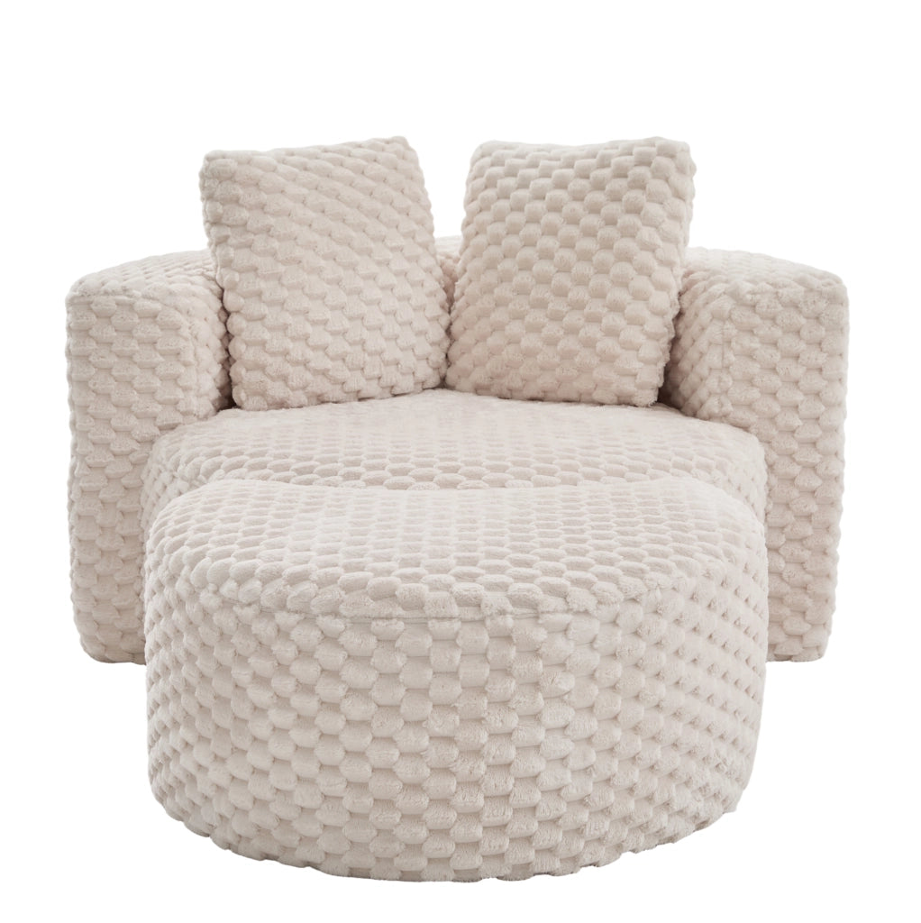 Poltrona in tessuto beige 129x116x65 cm con pouf; senza montaggio
